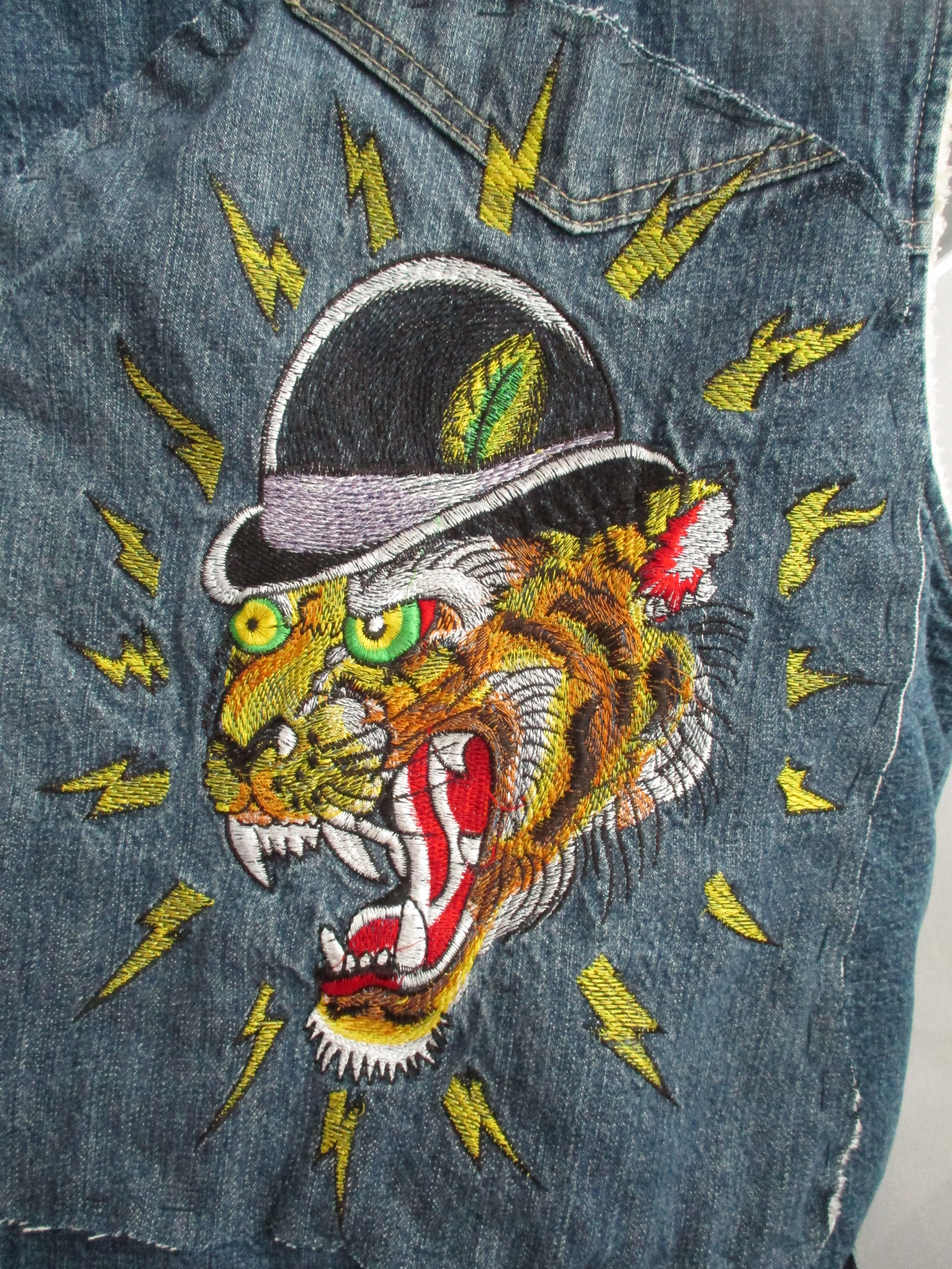 Handmade Denim LION LIGHTNING VEST JEAN Jacket Trucker Coat Blue