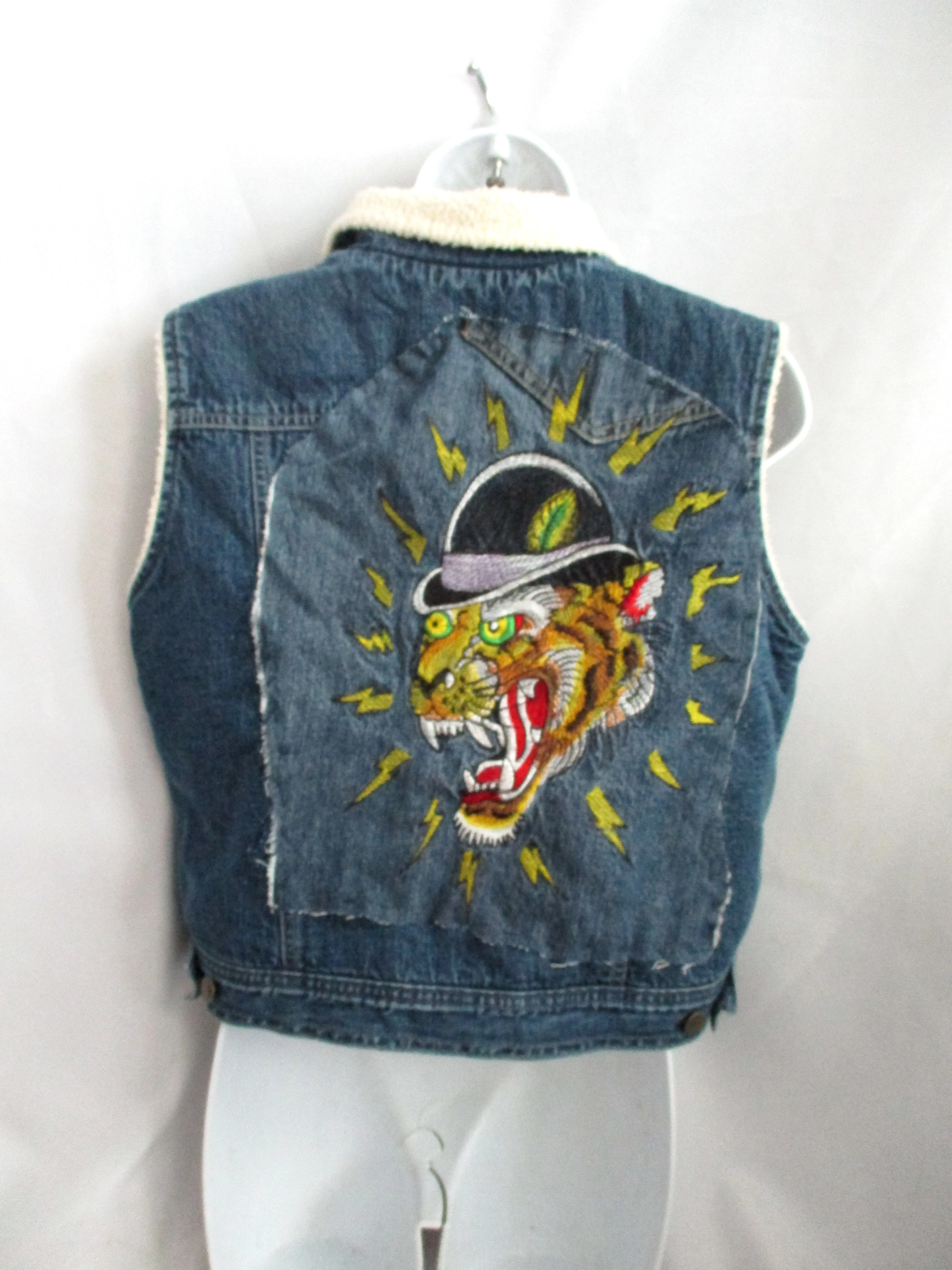 Handmade Denim LION LIGHTNING VEST JEAN Jacket Trucker Coat Blue