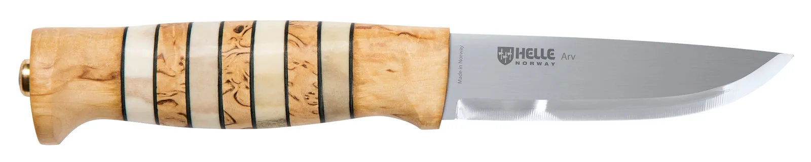 Helle Arv Knife with Curly Birch And Antler Handle   Sheath