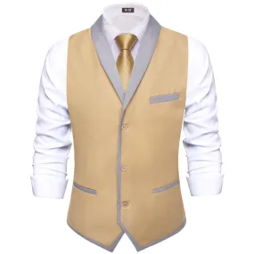 Hi-Tie Grey Shawl Collar Beige Solid Waistcoat Formal Vests for Business