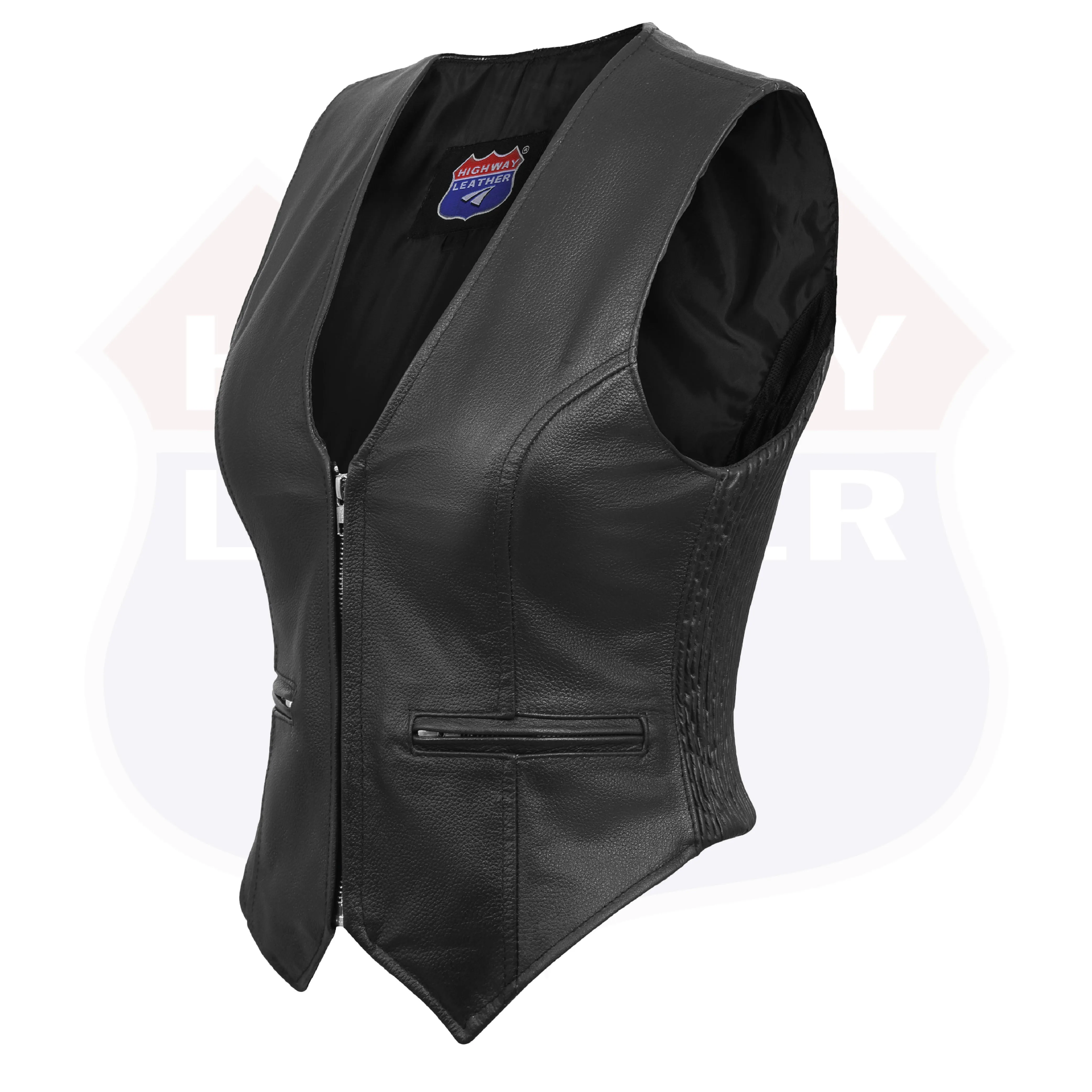 HL14535SPT Women rib stretch zipper front leather vest