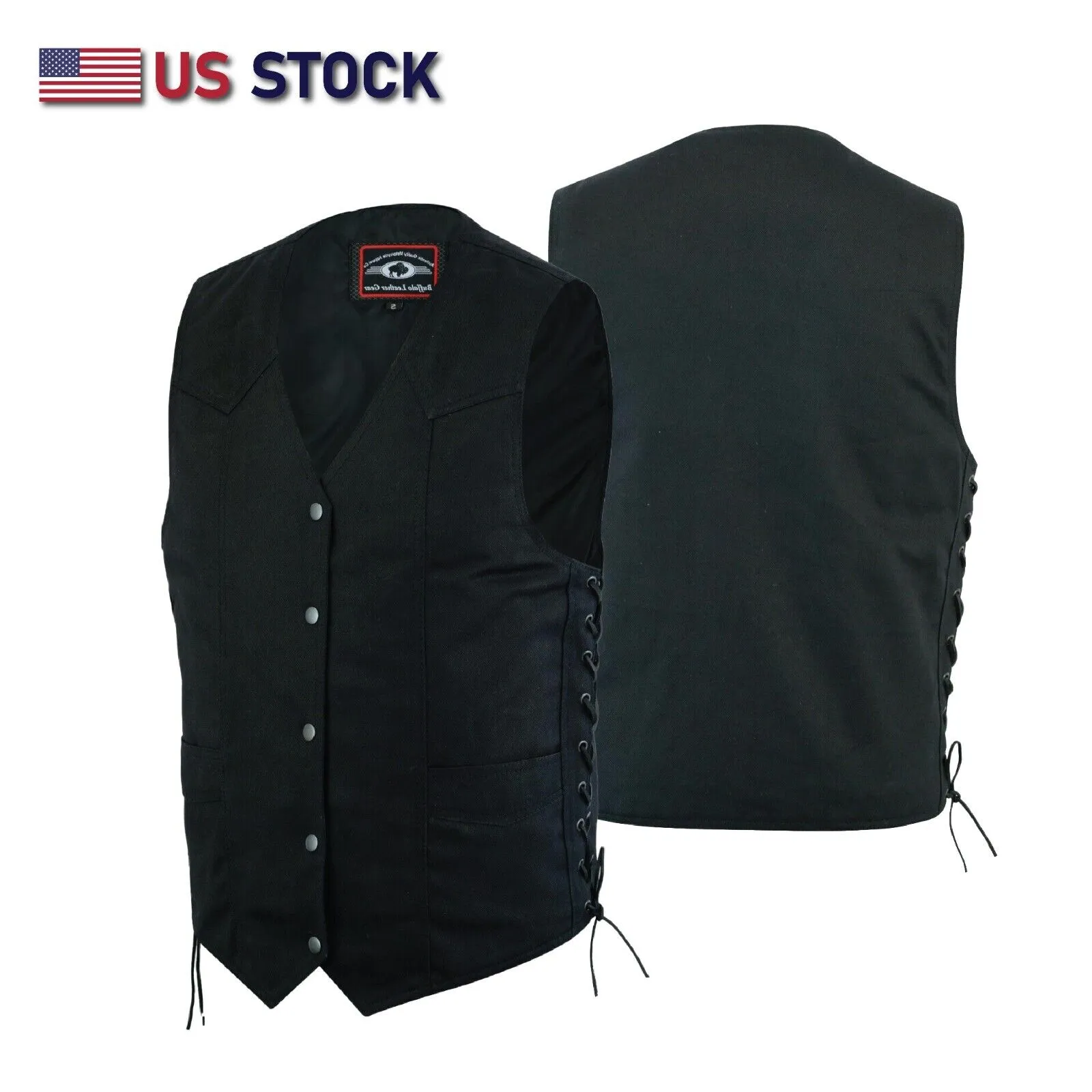 HL21614BLACK DENIM Men's Classic Denim Vest Black Motorcycle Easy Biker Patch Sewing, Side Lacing Western Cut