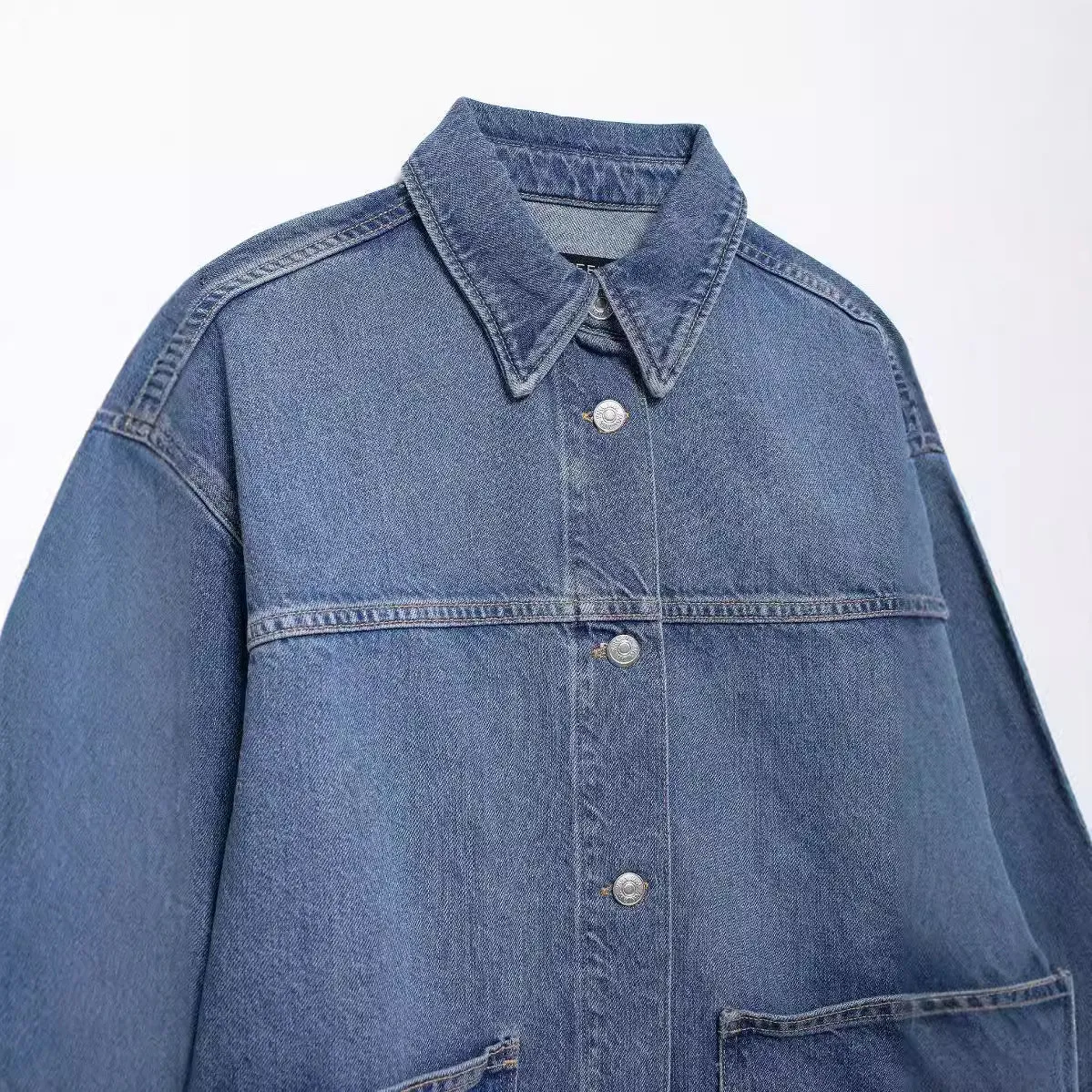 Hnzxzm clothes Fall 2024 Women's Loose Blue Pocket Fashion Casual Denim Shirt Top Coat