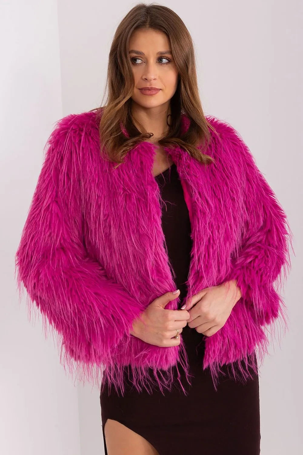 Hook Closure Furry Long Sleeve Jacket