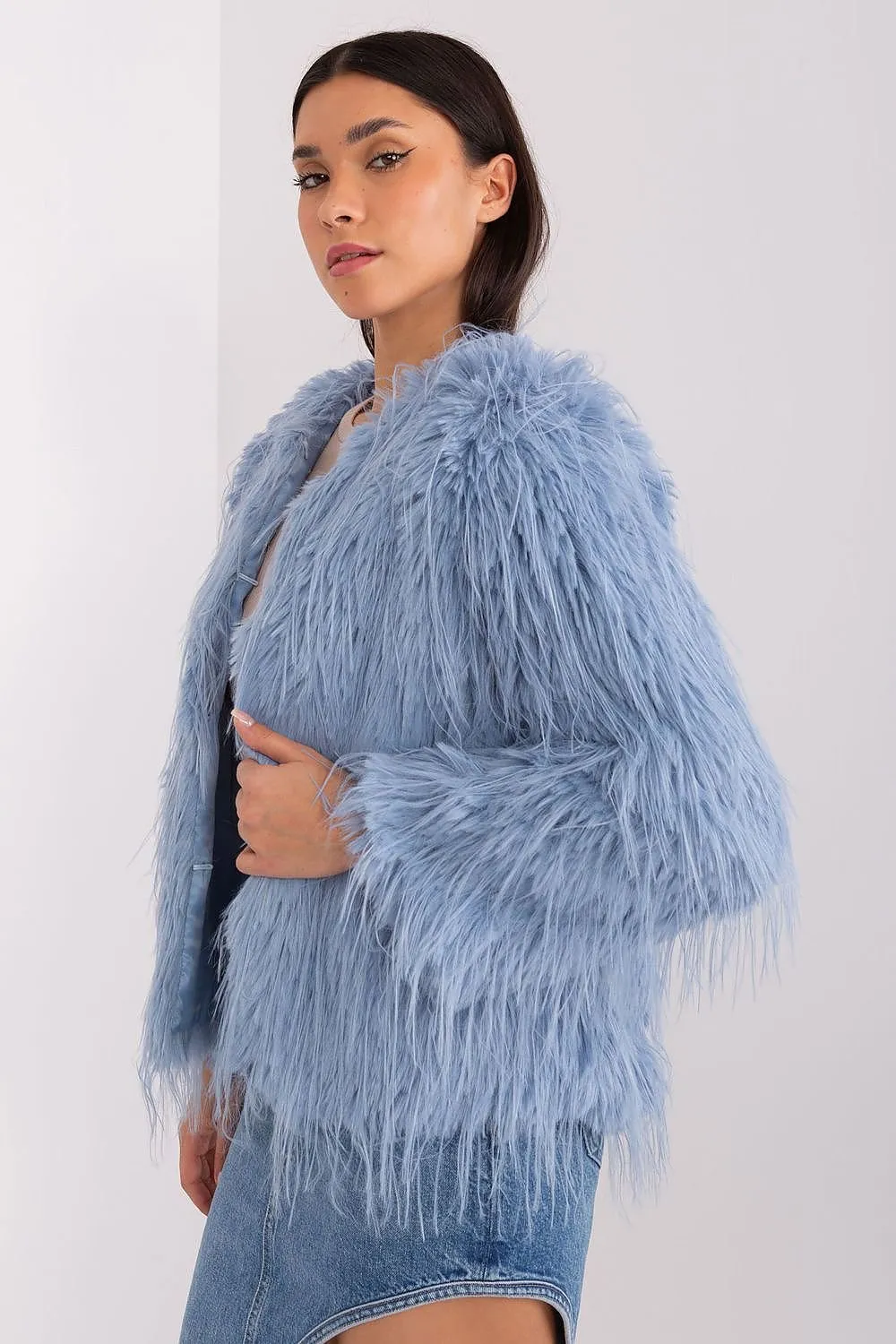 Hook Closure Furry Long Sleeve Jacket