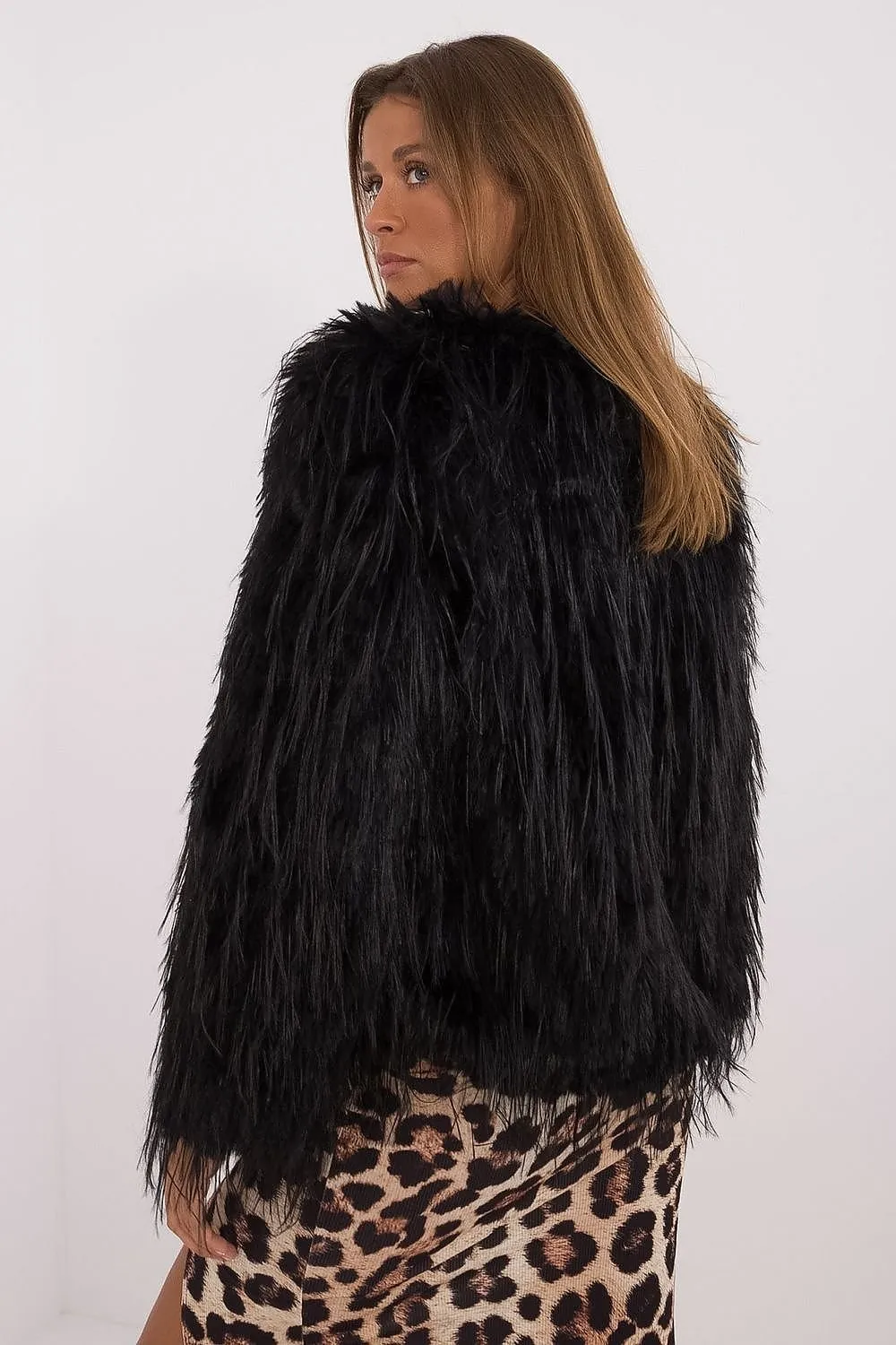 Hook Closure Furry Long Sleeve Jacket