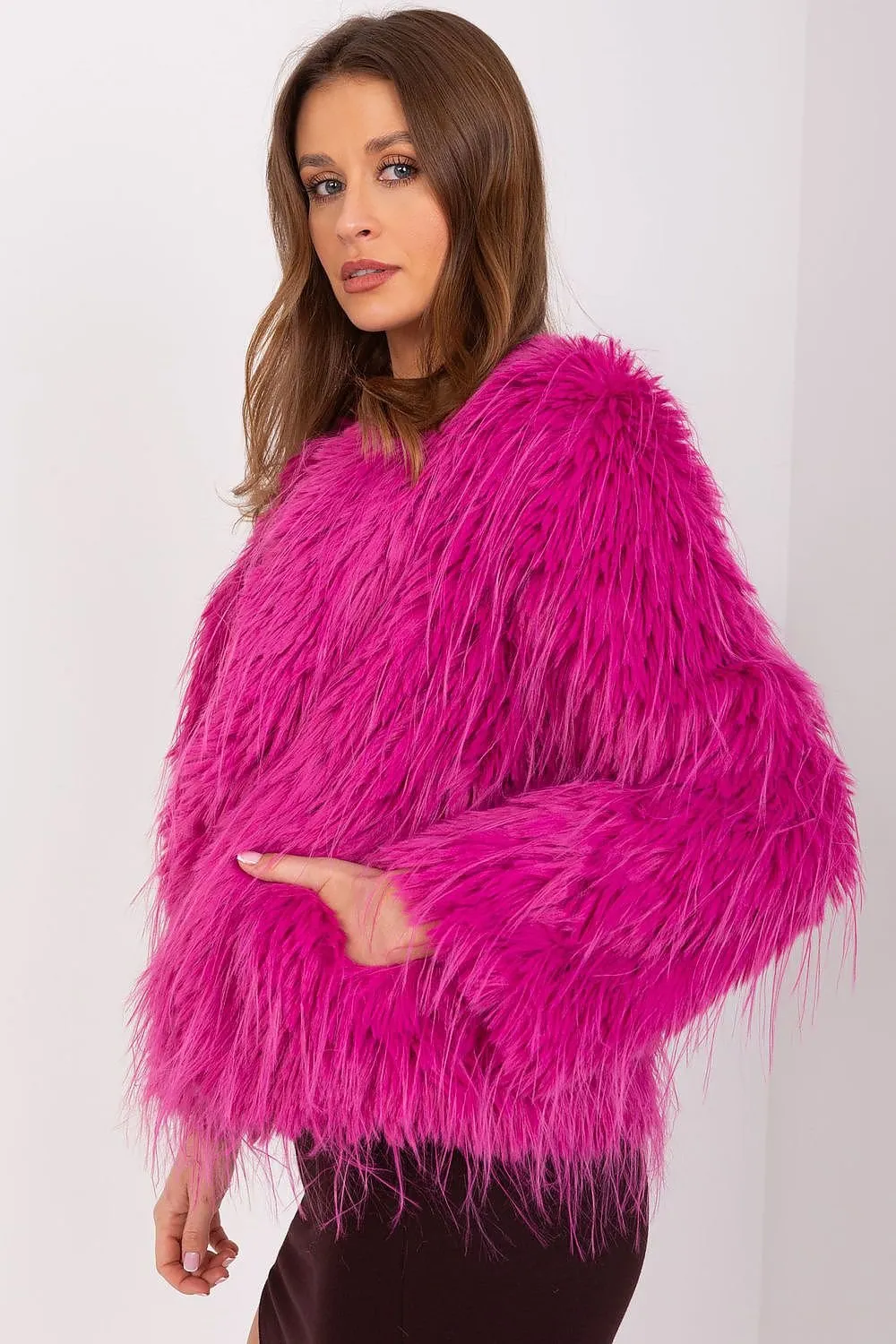 Hook Closure Furry Long Sleeve Jacket