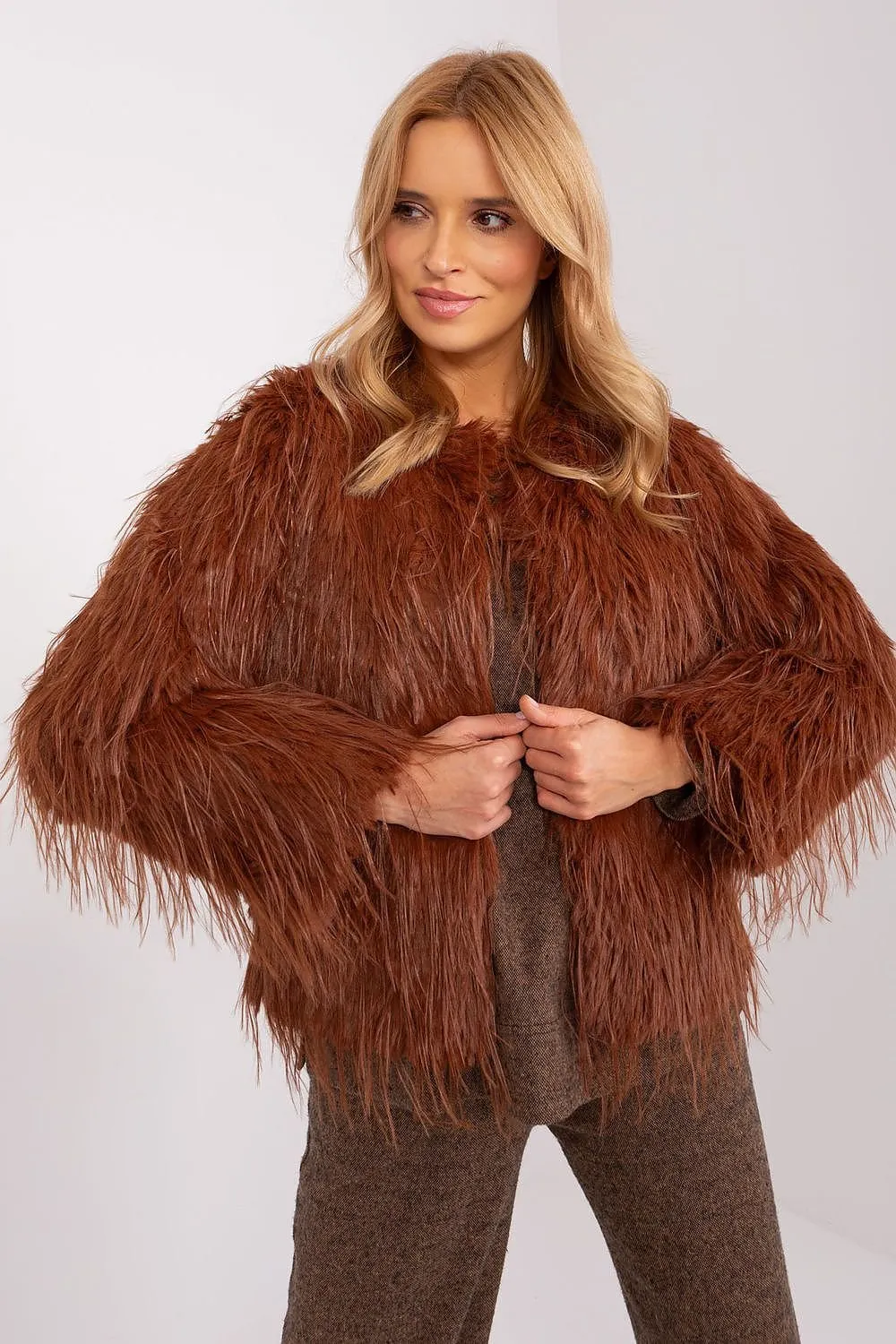 Hook Closure Furry Long Sleeve Jacket