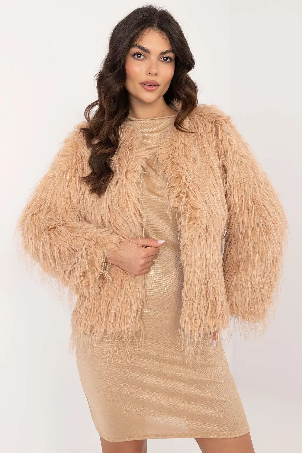 Hook Closure Furry Long Sleeve Jacket