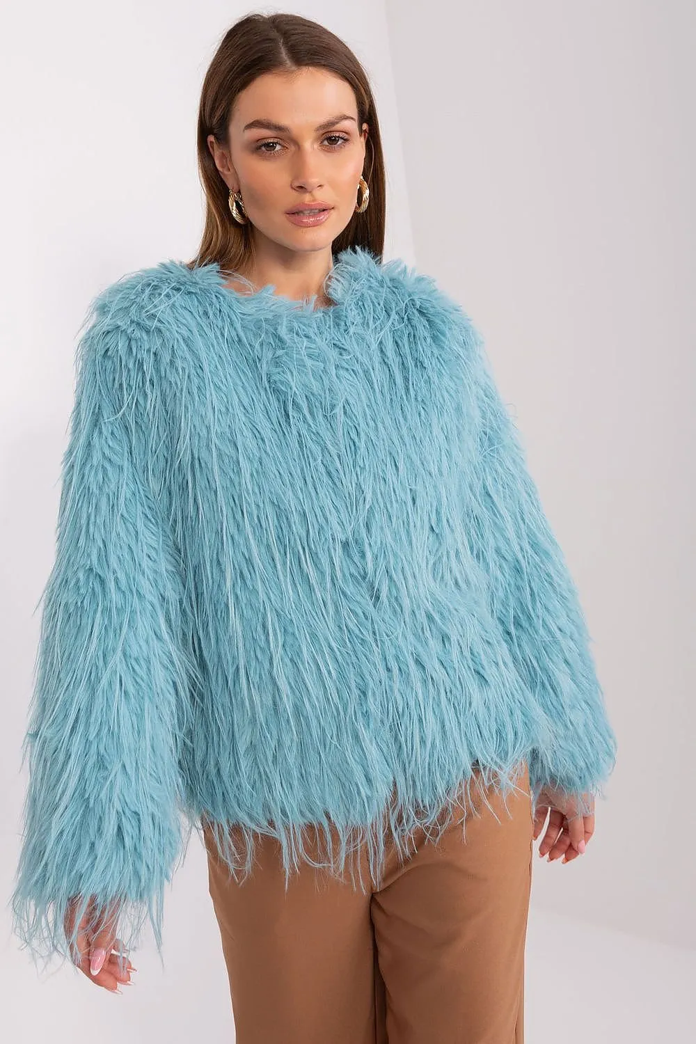 Hook Closure Furry Long Sleeve Jacket