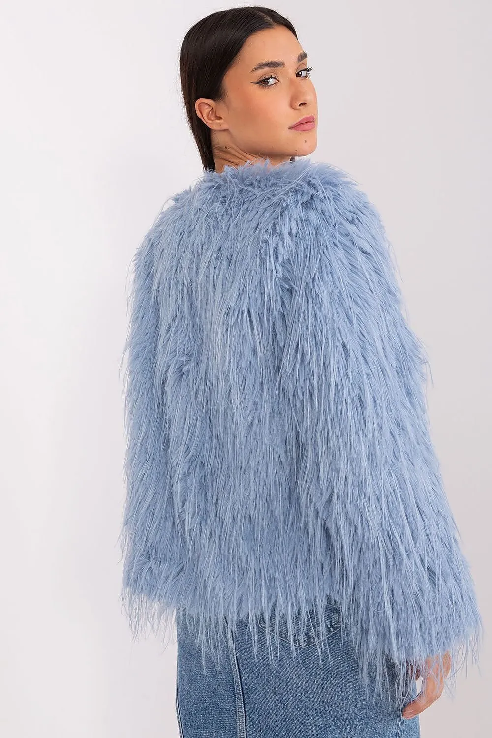 Hook Closure Furry Long Sleeve Jacket