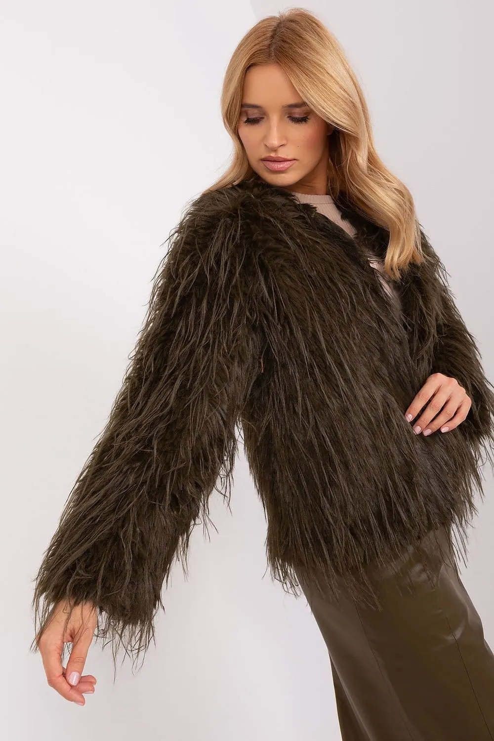 Hook Closure Furry Long Sleeve Jacket