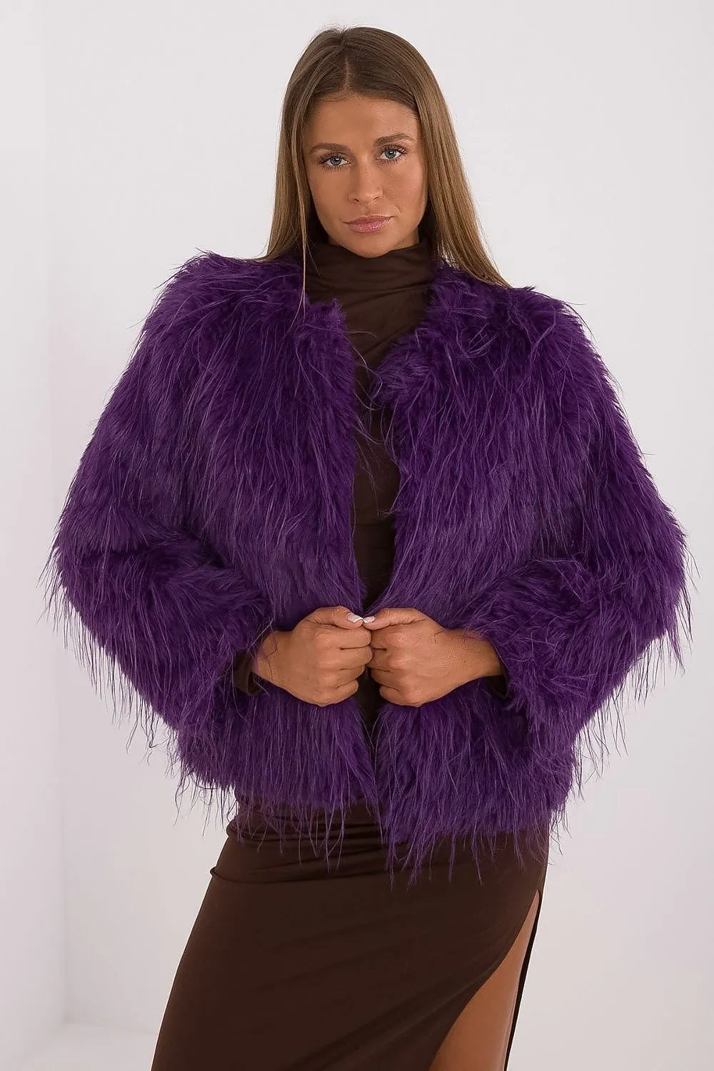 Hook Closure Furry Long Sleeve Jacket