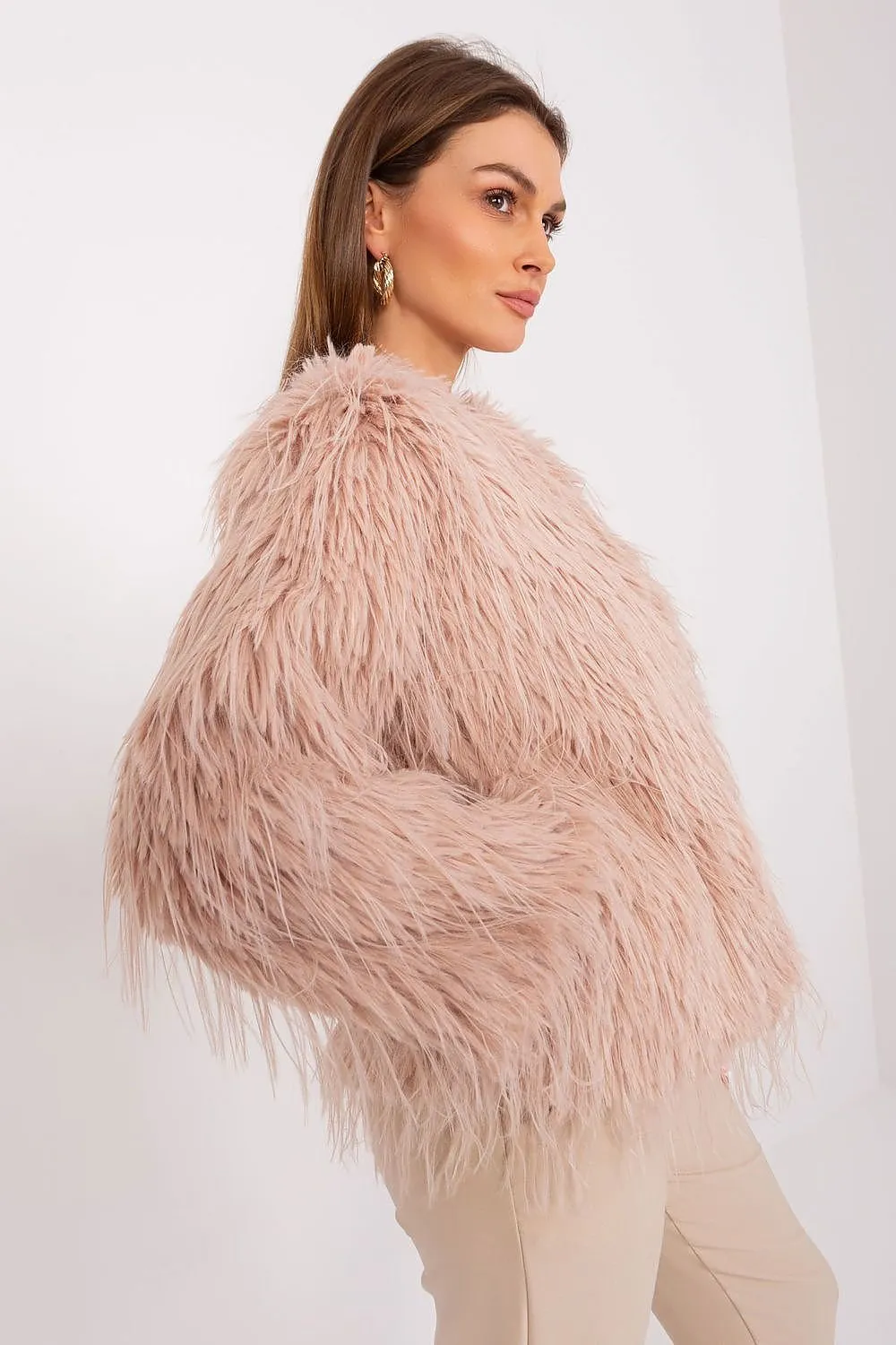 Hook Closure Furry Long Sleeve Jacket