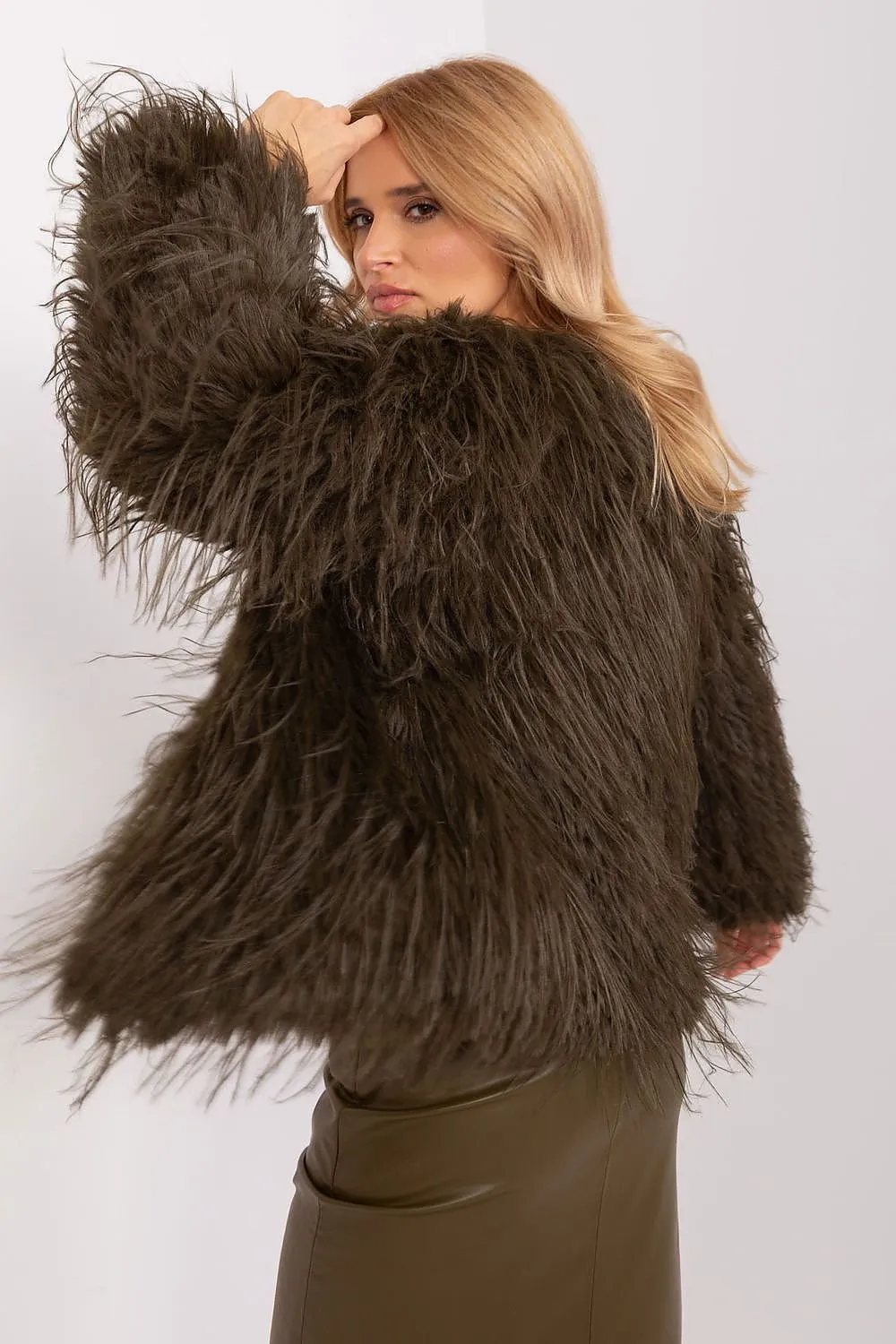 Hook Closure Furry Long Sleeve Jacket