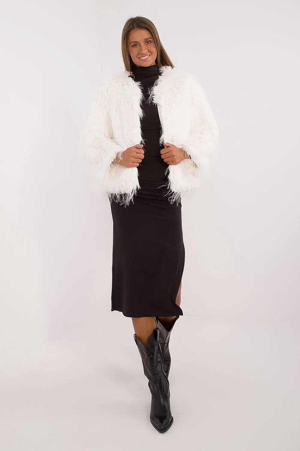 Hook Closure Furry Long Sleeve Jacket