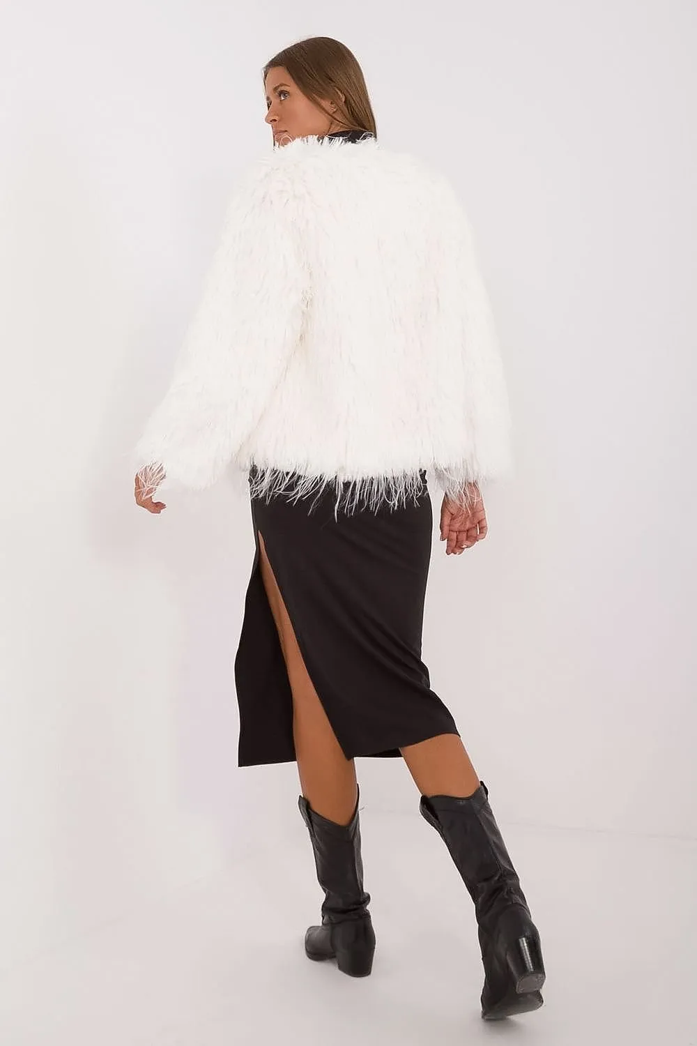 Hook Closure Furry Long Sleeve Jacket