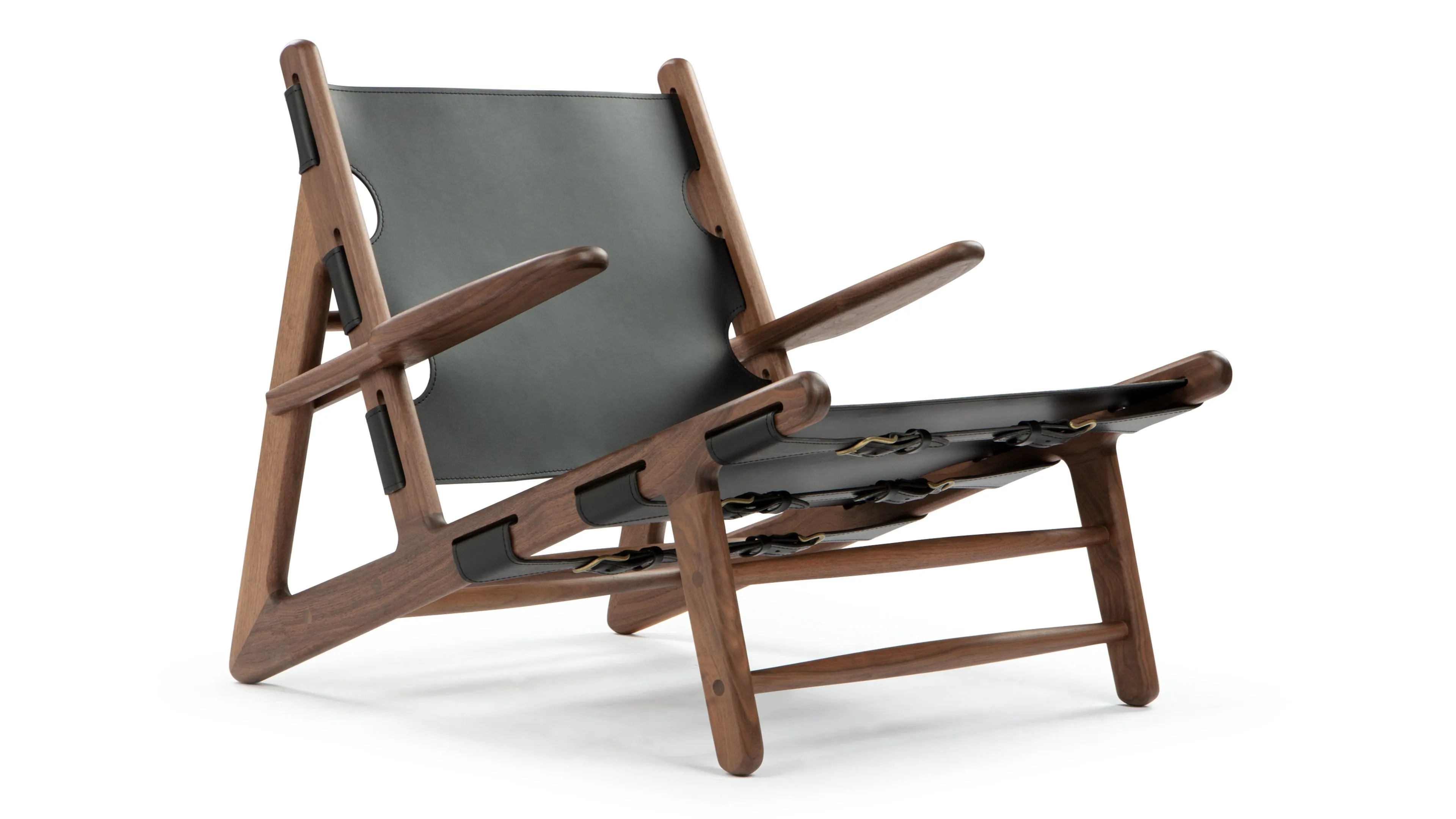 Hunting - Hunting Chair, Deep Black Vegan Leather and Walnut