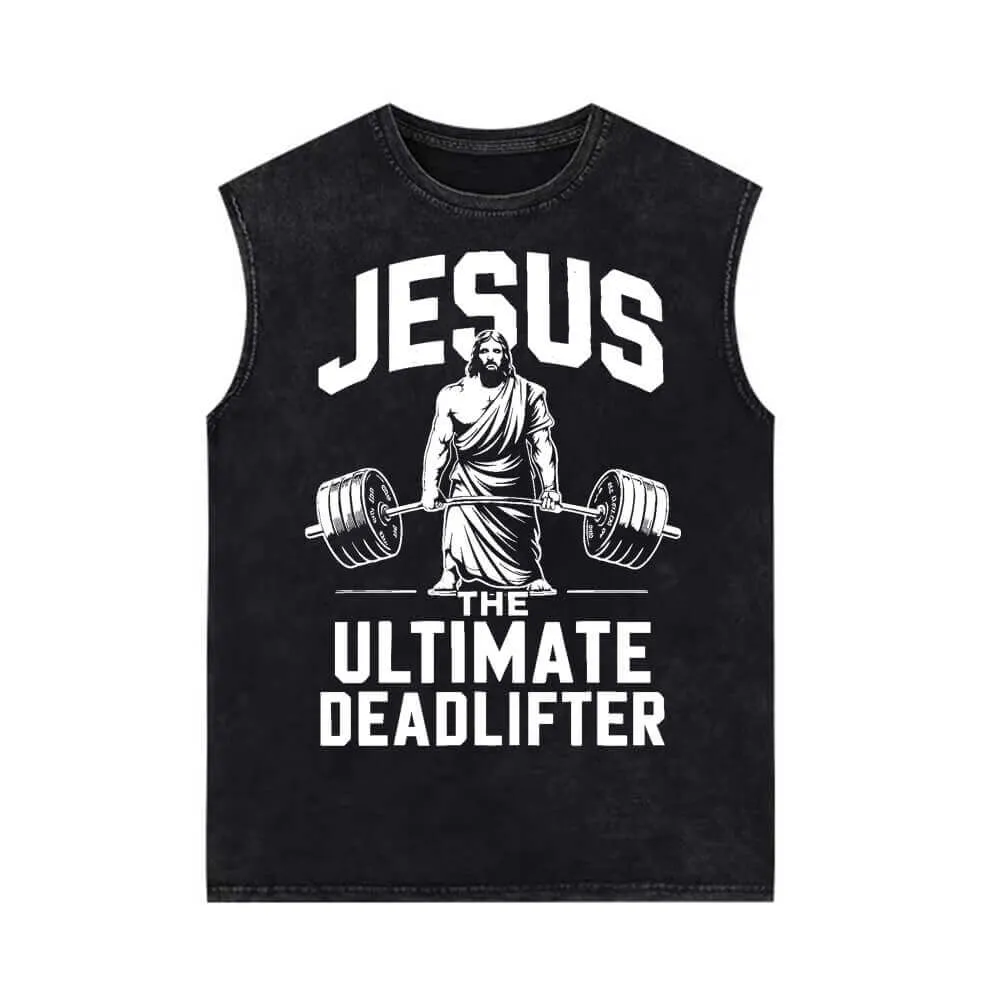 Jesus The Ultimate Deadlifter Vintage Washed Vest Top