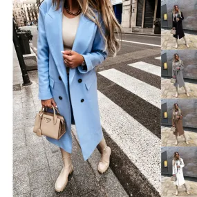 Joskaa 2024 fall fashion trends 2024 Popular Autumn and Winter Long Sleeve Suit Collar Double Breasted Girl Coat Coat for Women