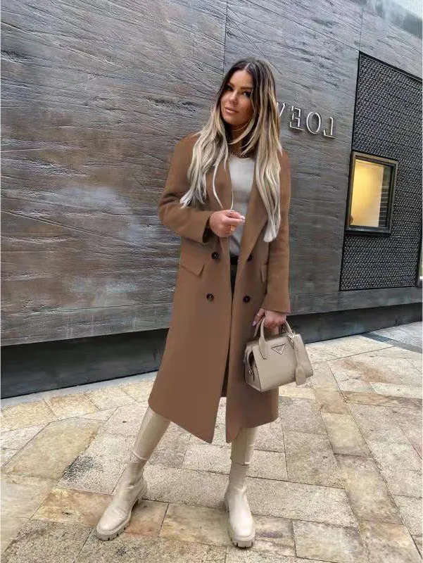 Joskaa 2024 fall fashion trends 2024 Popular Autumn and Winter Long Sleeve Suit Collar Double Breasted Girl Coat Coat for Women