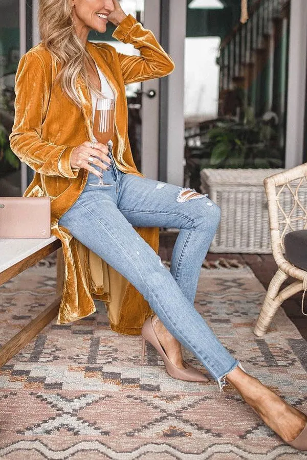 Joskaa business casual outfits for women Autumn and Winter Street Hipster Women's Loose Gold Velvet Stretch Long Coat