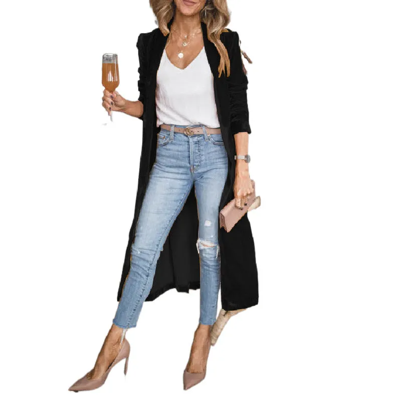 Joskaa business casual outfits for women Autumn and Winter Street Hipster Women's Loose Gold Velvet Stretch Long Coat