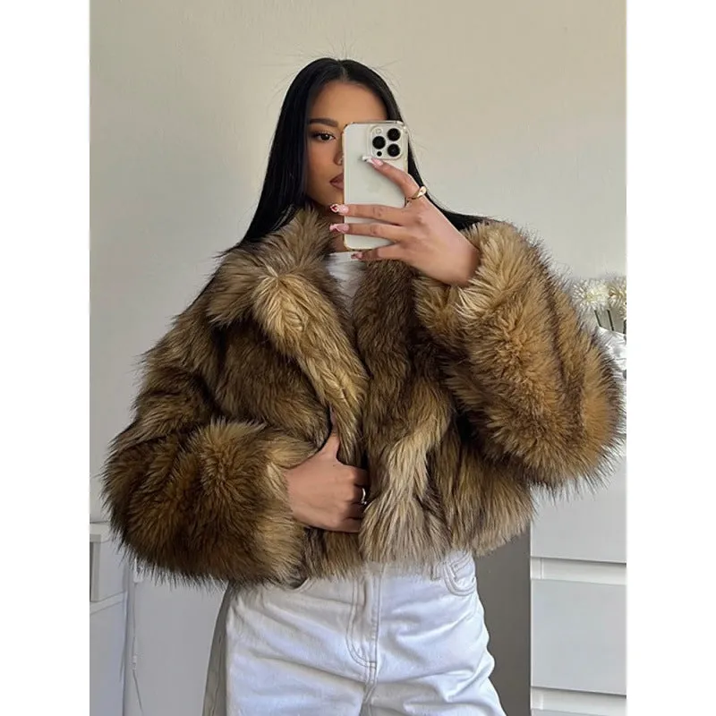 Joskaa cold weather outfits 2024 Autumn and Winter Short Faux Fur Coat Fashion Street Trend Loose