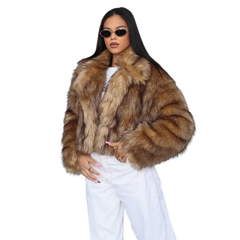 Joskaa cold weather outfits 2024 Autumn and Winter Short Faux Fur Coat Fashion Street Trend Loose