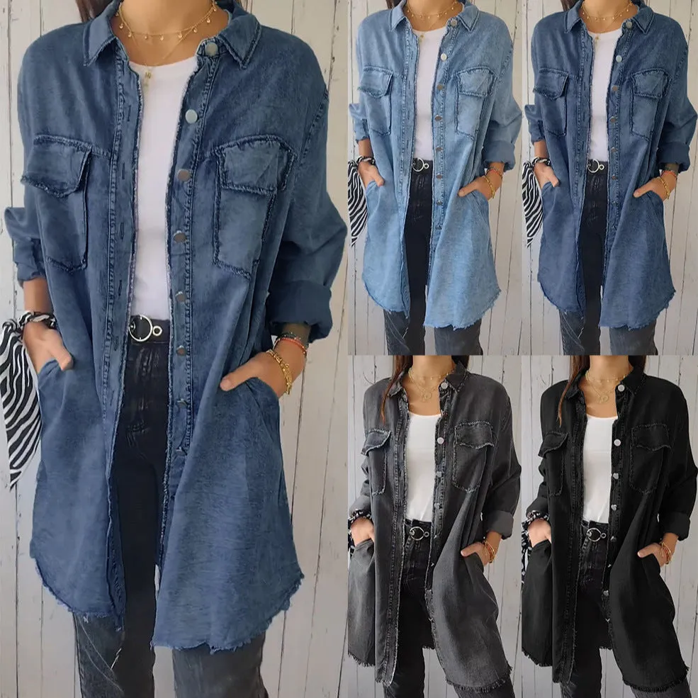 Joskaa concert outfit 2024 Ins Street Style Autumn Fashion Loose Lapel Women's Denim Coat 9771