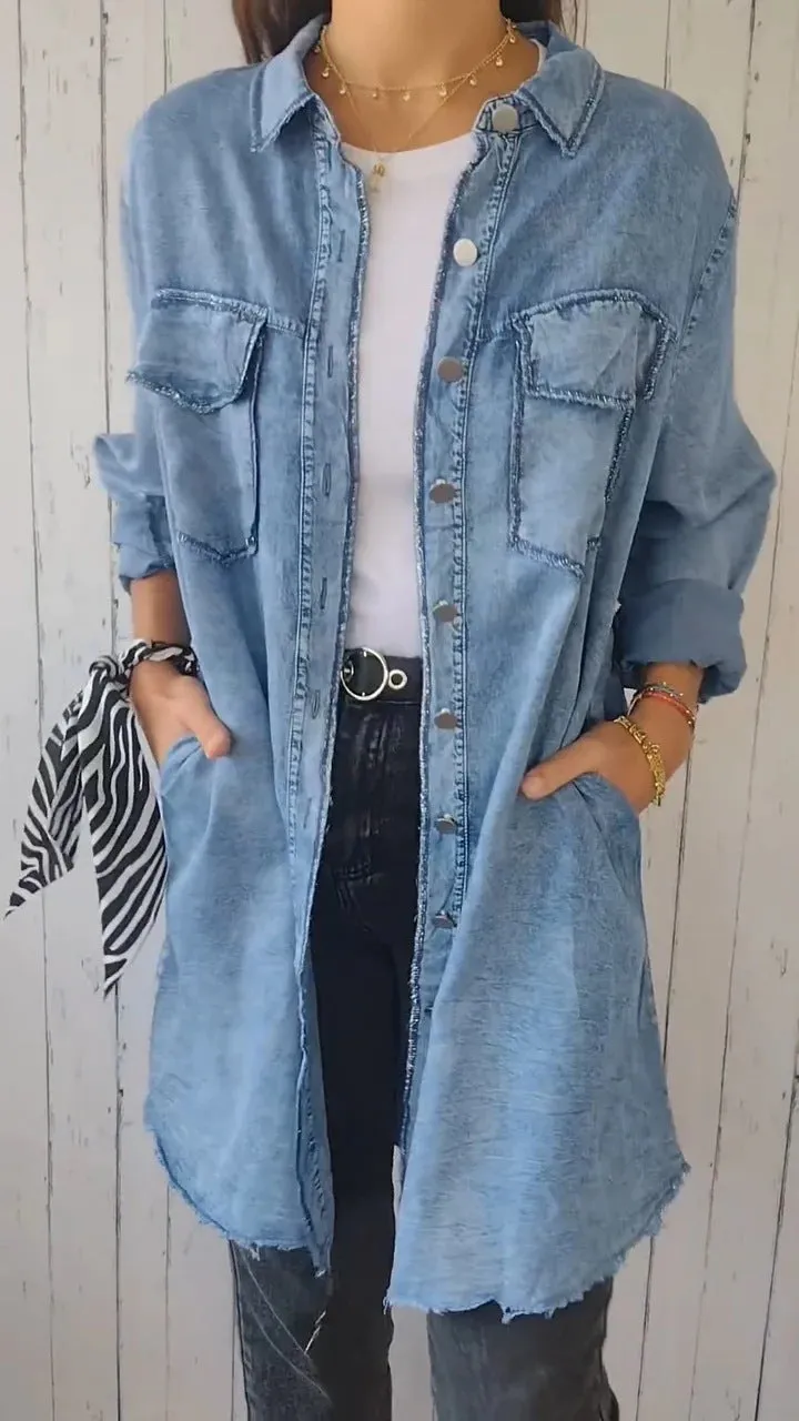 Joskaa concert outfit 2024 Ins Street Style Autumn Fashion Loose Lapel Women's Denim Coat 9771