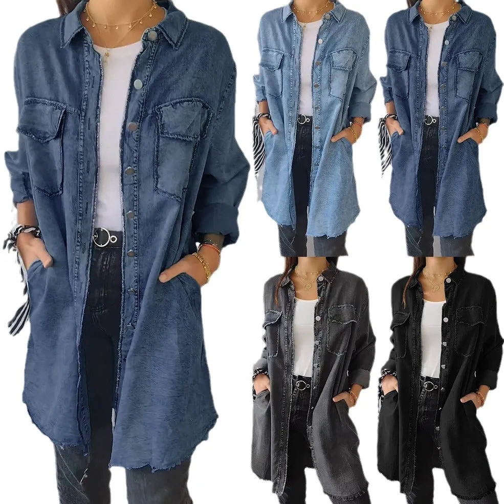 Joskaa concert outfit 2024 Ins Street Style Autumn Fashion Loose Lapel Women's Denim Coat 9771