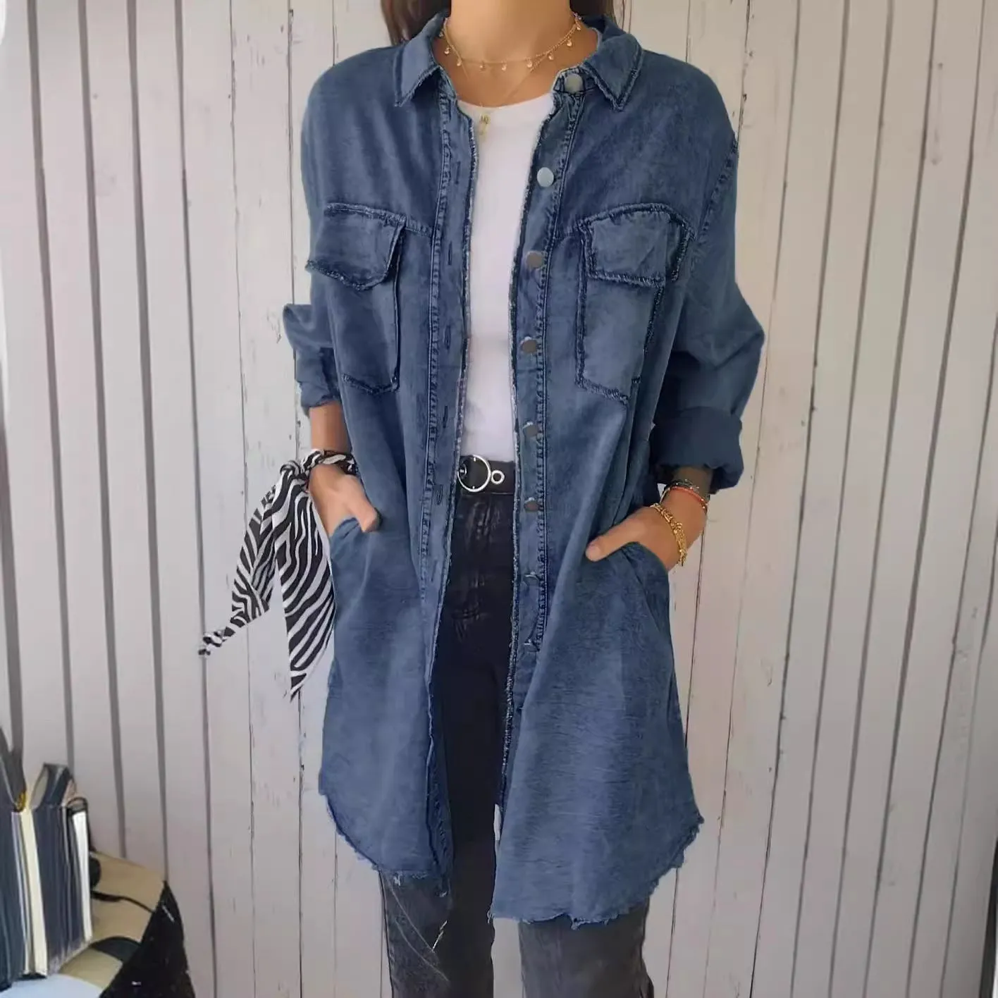 Joskaa concert outfit 2024 Ins Street Style Autumn Fashion Loose Lapel Women's Denim Coat 9771