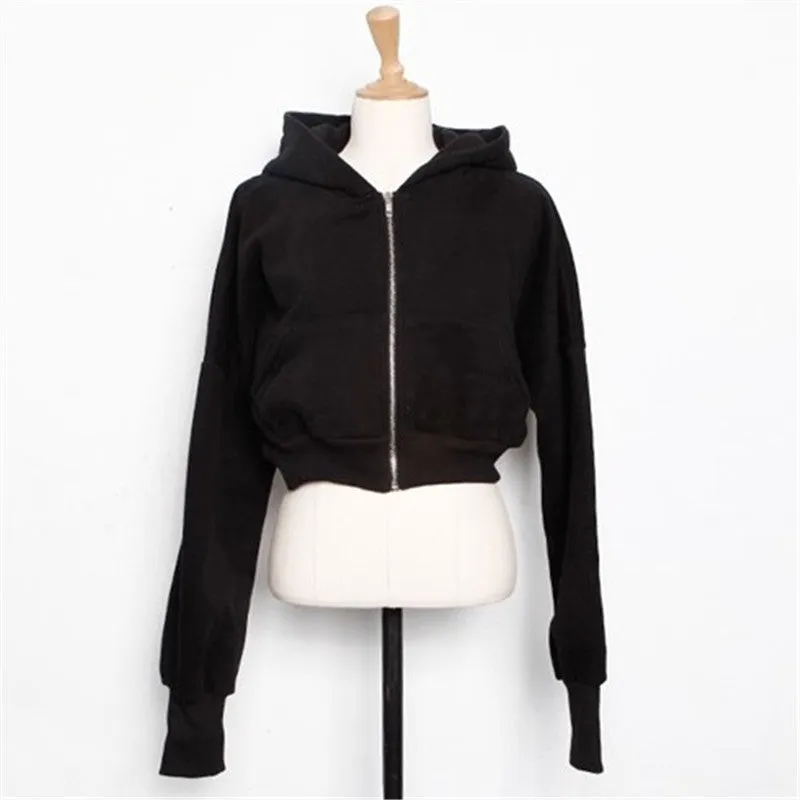 Lanfubeisi Autumn and Winter New Fashion Zipper Hoodie Coat Pure Cotton High-Grade Hooded American Sports Short Sweater for Women