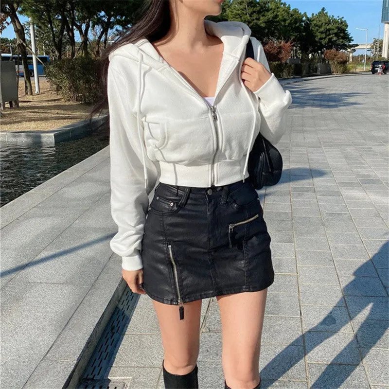 Lanfubeisi Autumn and Winter New Korean Style Hooded High Waist Casual Zipper Cardigan Coat Fashionable Sports Short Sweater Women's Fashion