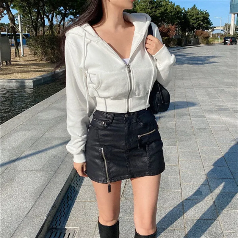 Lanfubeisi Autumn and Winter New Korean Style Hooded High Waist Casual Zipper Cardigan Coat Fashionable Sports Short Sweater Women's Fashion