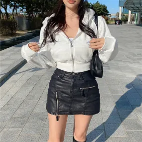 Lanfubeisi Autumn and Winter New Korean Style Hooded High Waist Casual Zipper Cardigan Coat Fashionable Sports Short Sweater Women's Fashion