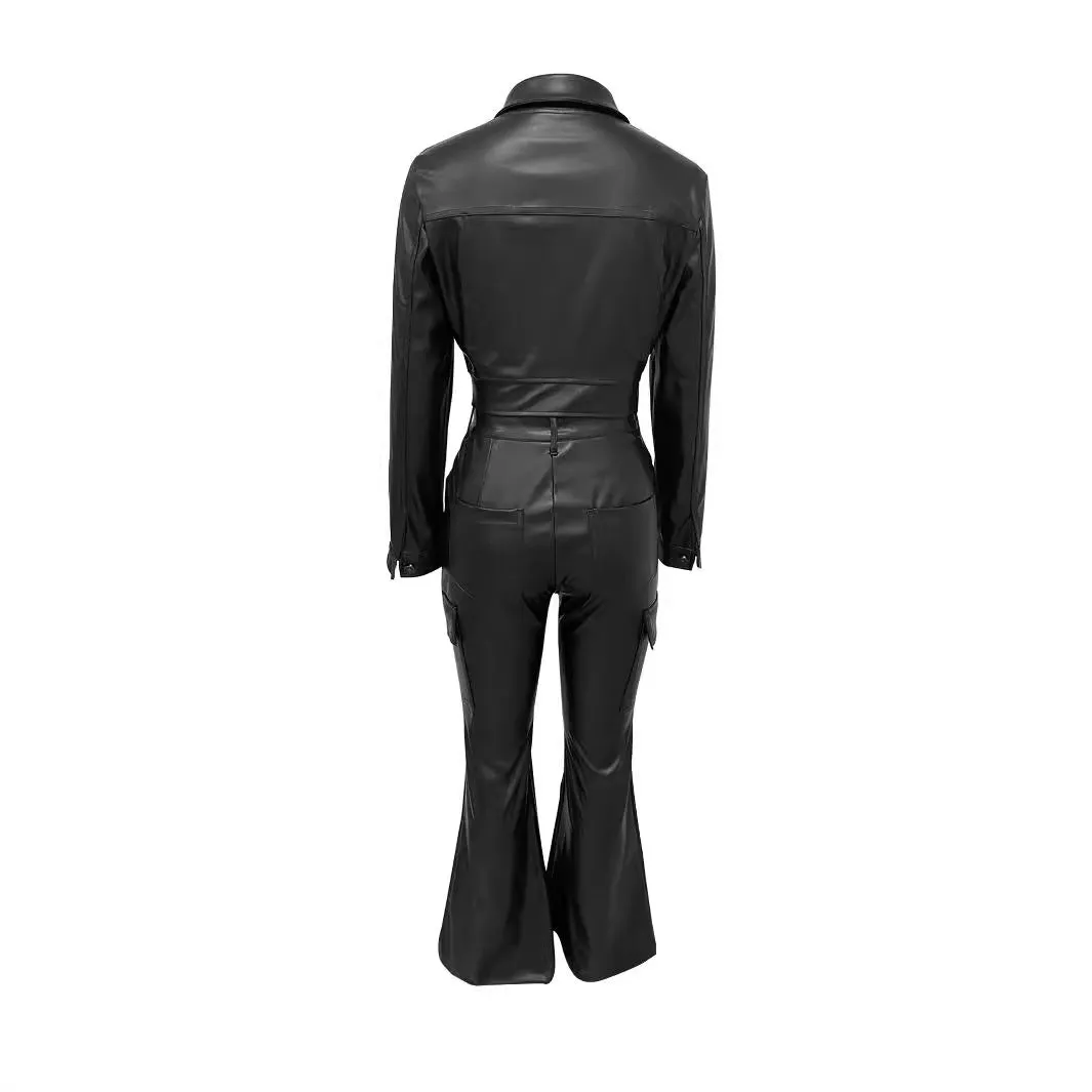 Lanfubeisi tailgate outfit black women Autumn and Winter Women's Suit Leather Coat Cardigan Sports Trousers Suit