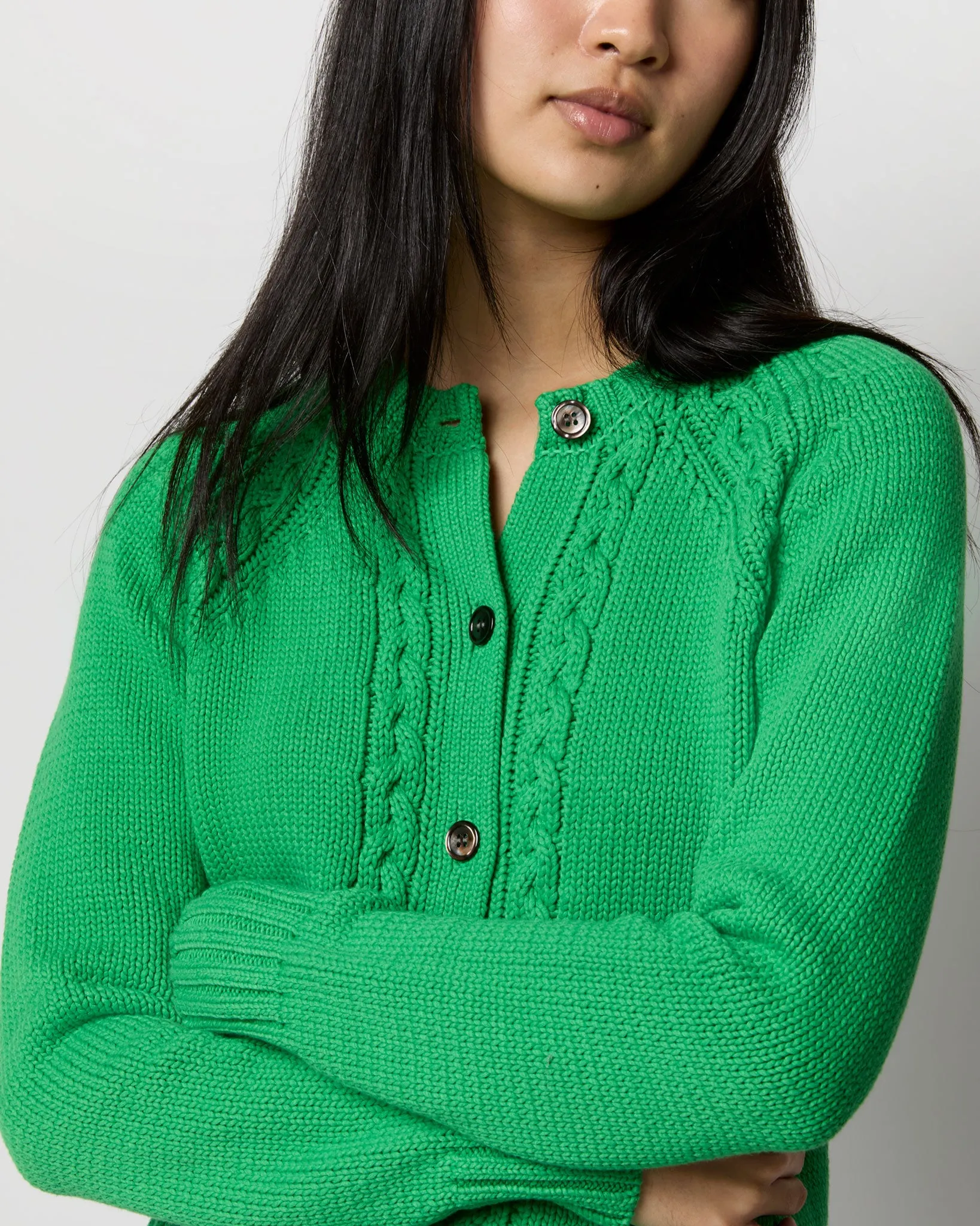 Lauren Cardigan in Turf Cotton Tape Yarn