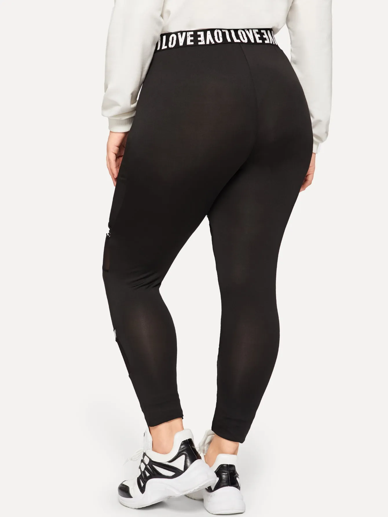 Letter Contrast Mesh Long Plus Size Leggings