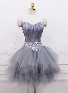 Light Grey Feather and Tulle Short Party Dress, Lovely Homecoming Dress