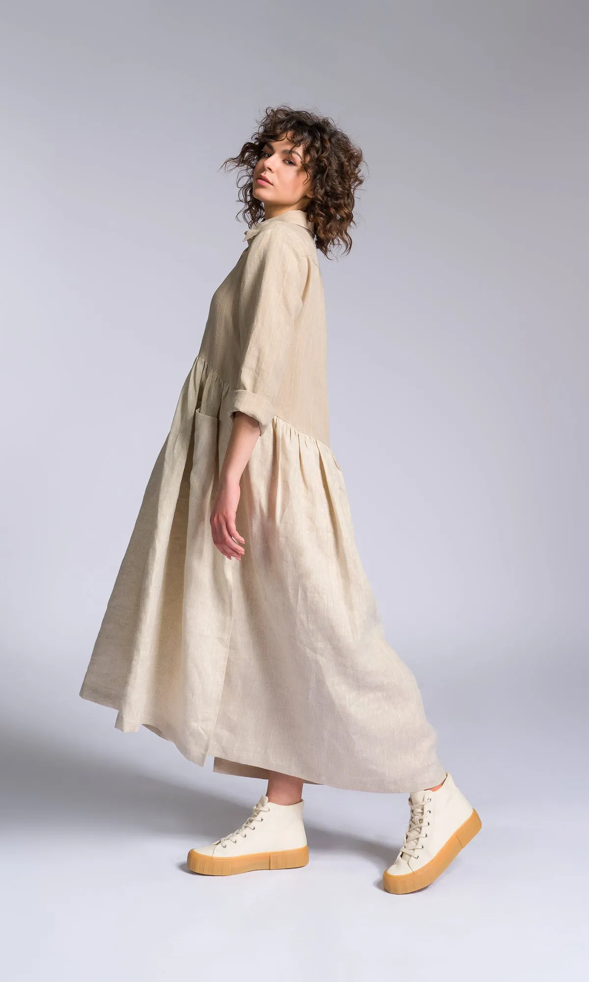 Linen Baby Doll Shirt Dress