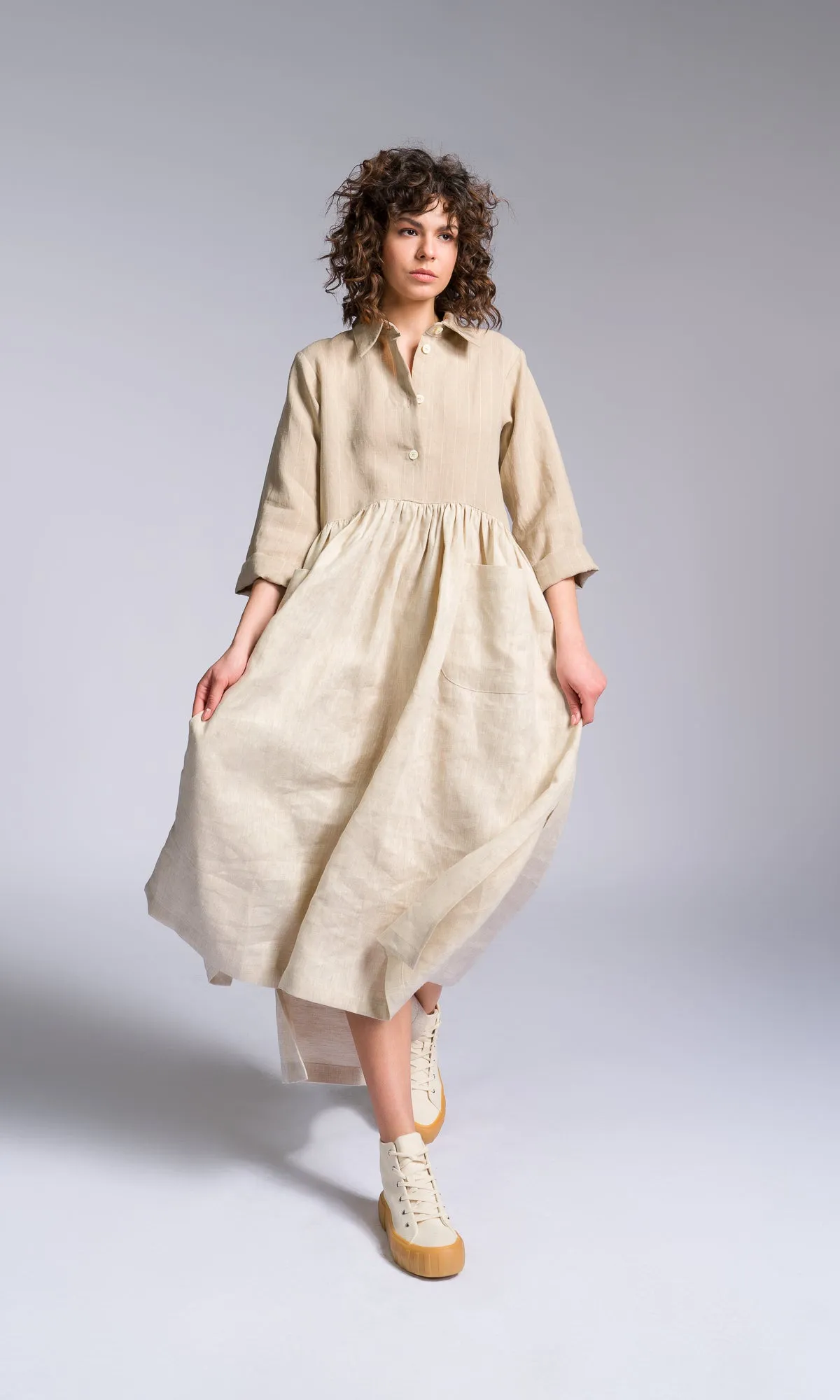 Linen Baby Doll Shirt Dress