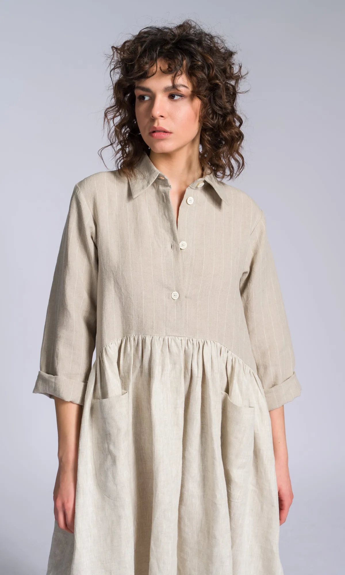 Linen Baby Doll Shirt Dress