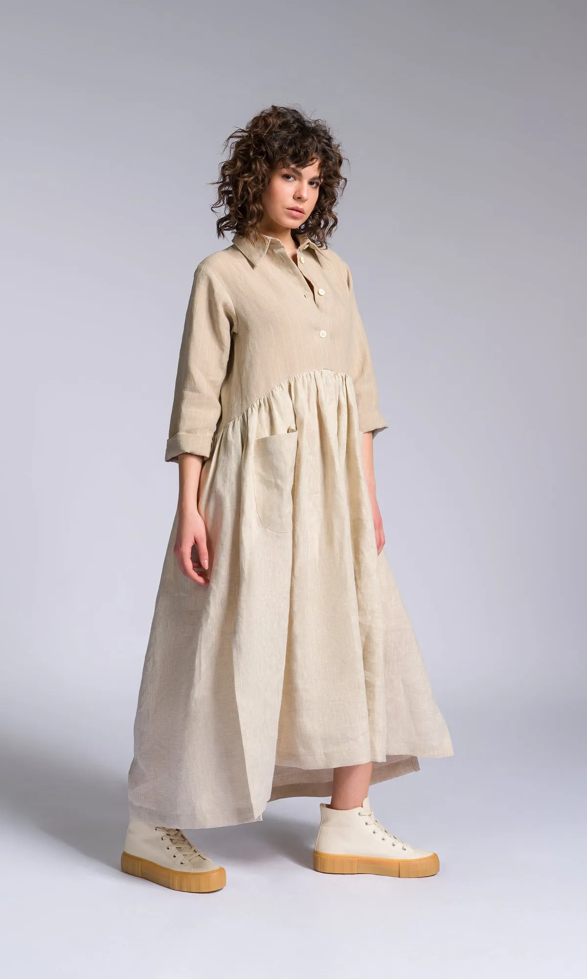 Linen Baby Doll Shirt Dress