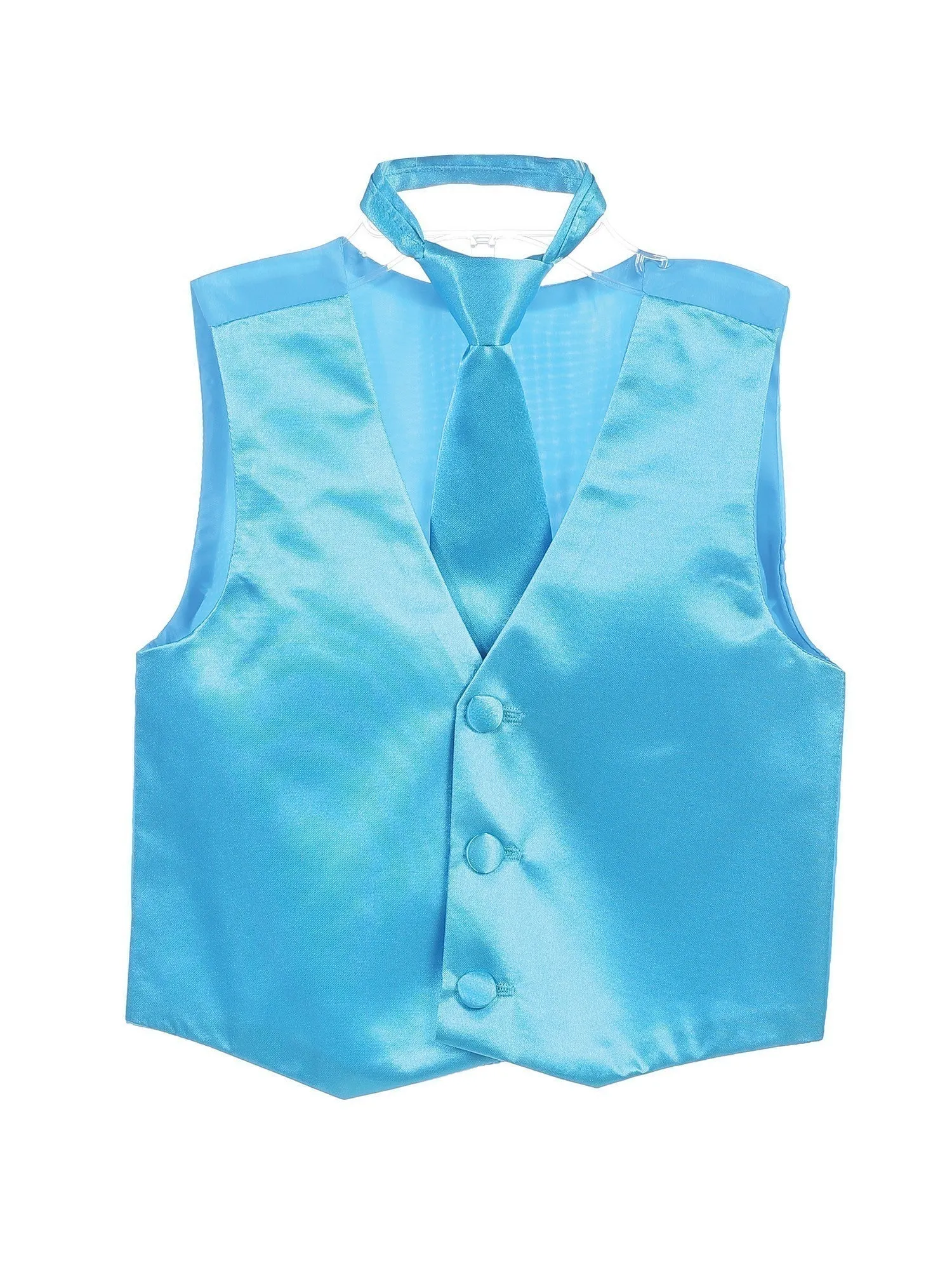 Little Boys Turquoise Three Button Satin Vest Tie 2 Pc Set 2-6