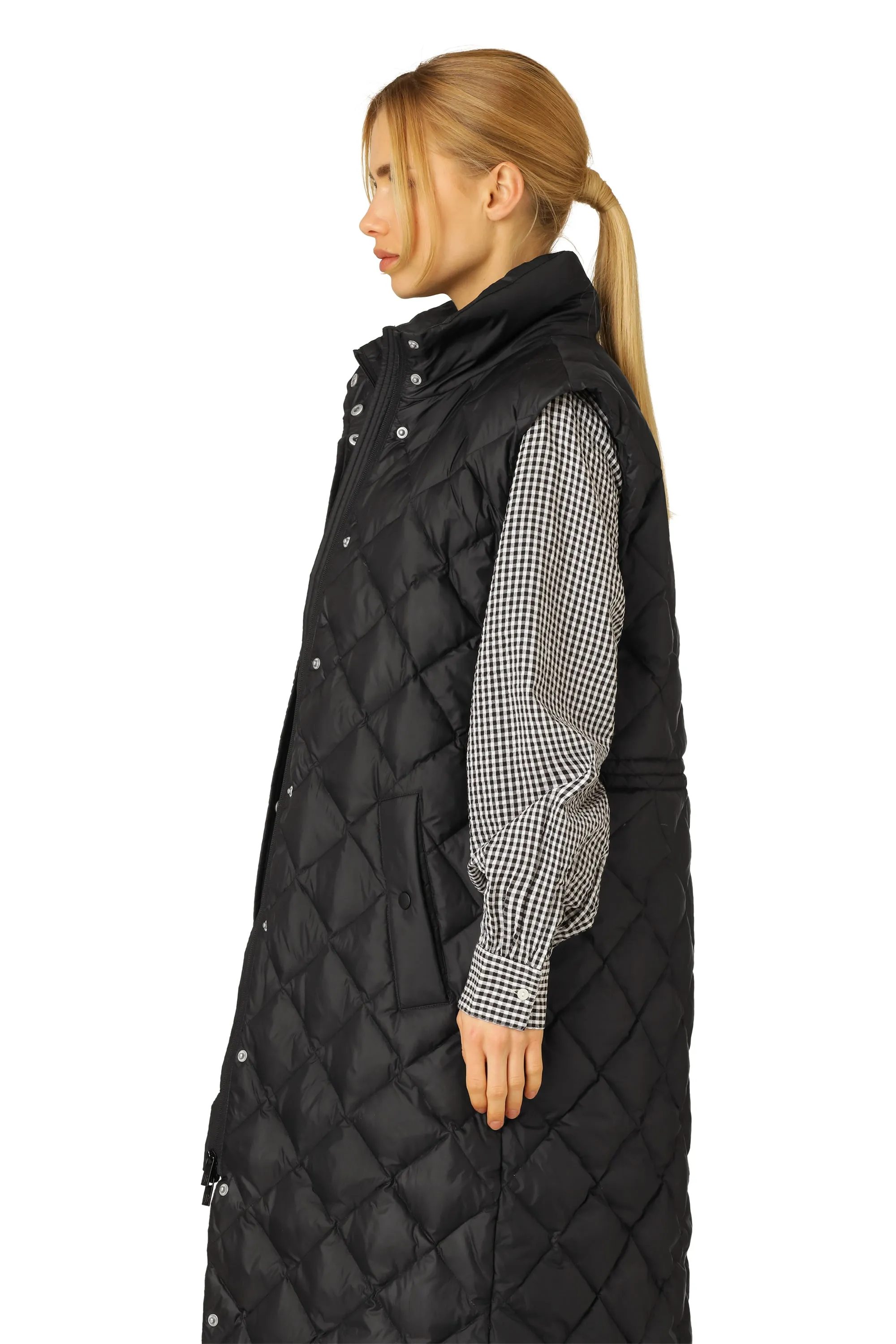 Long Down Vest - Black