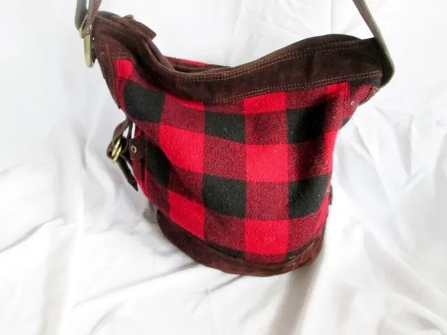 LUCKY BRAND Hunting Man Purse Messenger Crossbody Bag PLAID RED BLACK