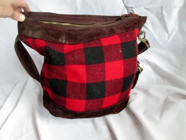 LUCKY BRAND Hunting Man Purse Messenger Crossbody Bag PLAID RED BLACK