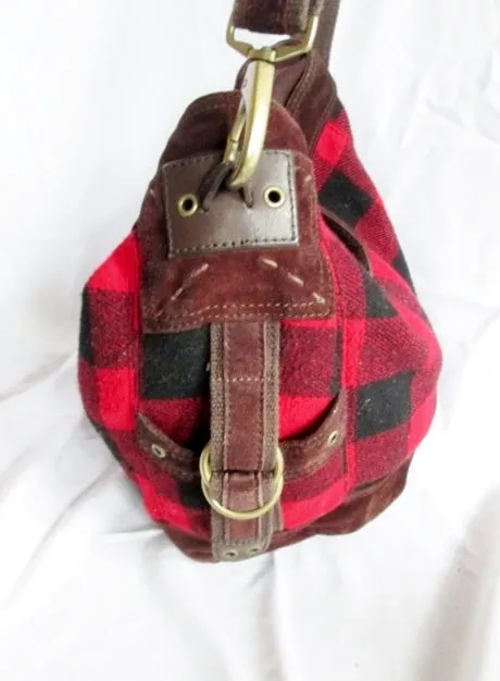 LUCKY BRAND Hunting Man Purse Messenger Crossbody Bag PLAID RED BLACK